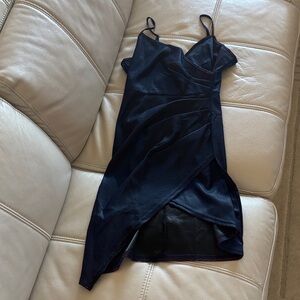 SHEIN Navy Satin Slip Mini Dress with Wrap Detail